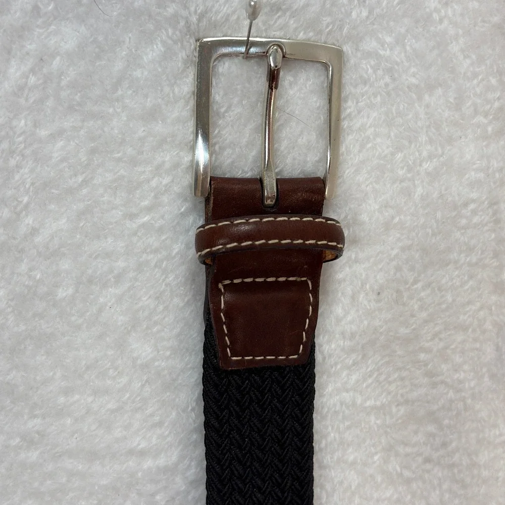 Duluth Trading Co Mens Braided Elastic Belt 2XL Black Leather Trim 40110